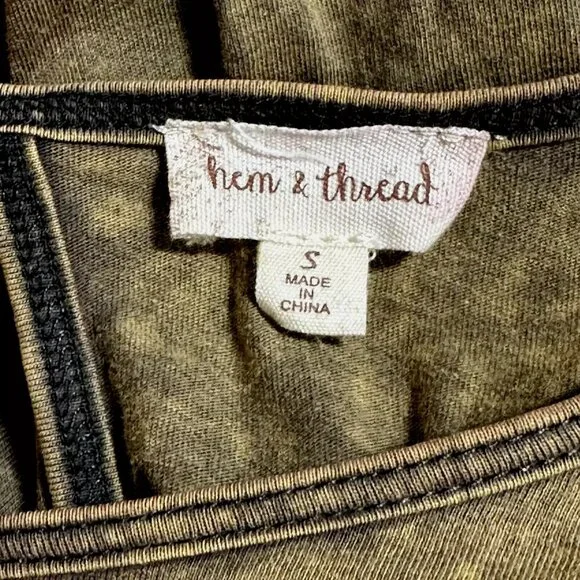 Hem & Thread Womens Cotton Mineral Wash Earthy Brown Sleeveless Top Braid Trim S - Picture 5 of 6